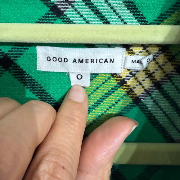 Good American Green Plaid Cropped Tartan Button Up Sz 0/XS - Picture 5 of 13